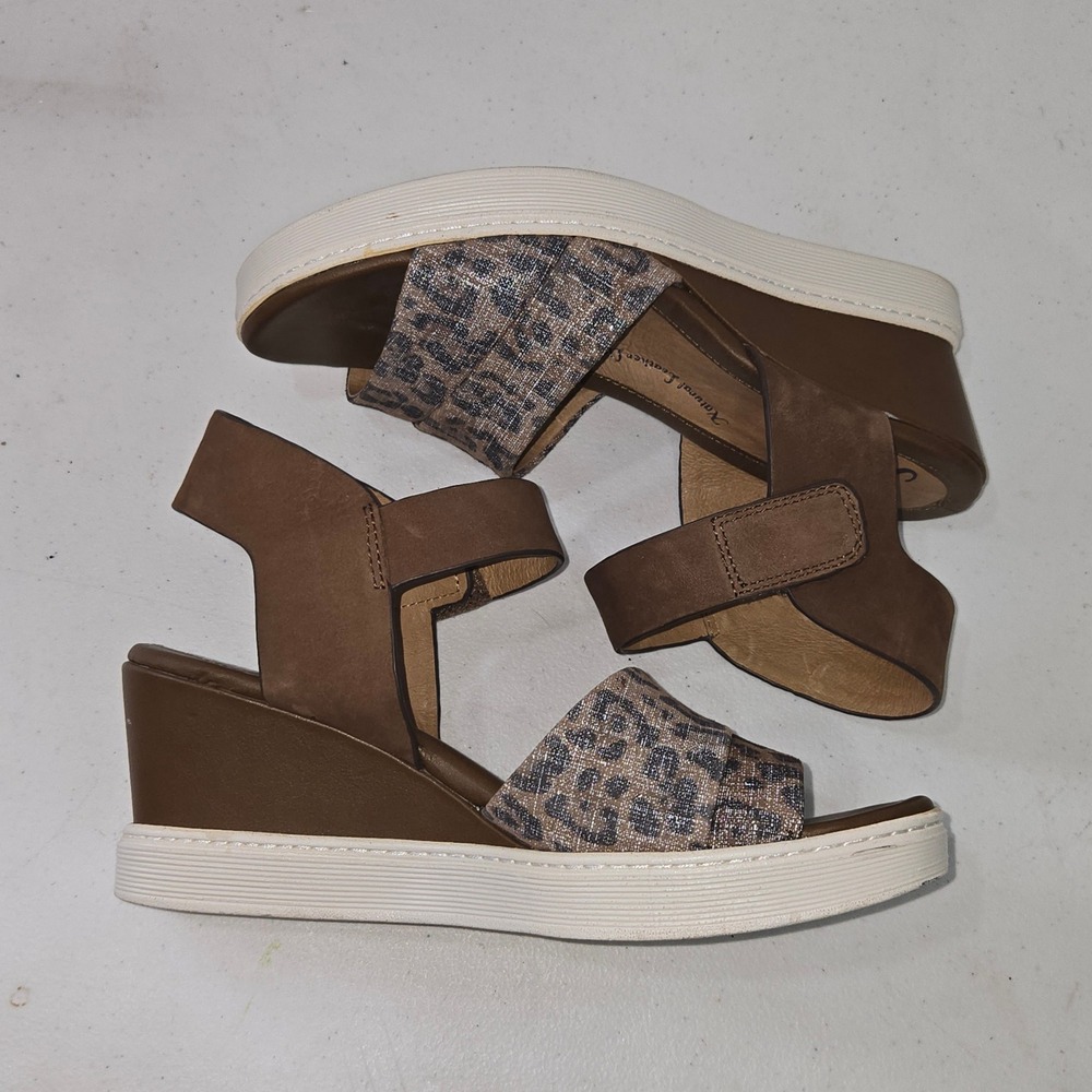 Sofft Womens Brown Leopard Print Leather Wedge Sandals SF0046806 Size 8M Boho - Picture 5 of 11